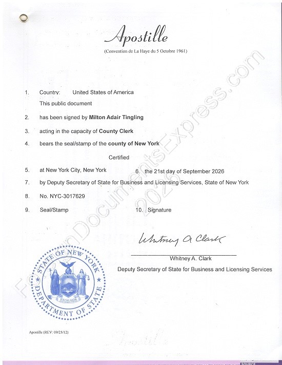 New York Hague apostille 2026 Hague apostille from New York